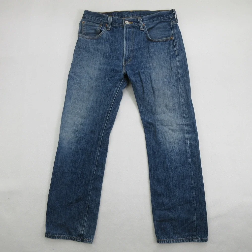 Levi's Men Jeans 33x30 501 Straight Leg Blue Denim Medium Wash Zipper Added